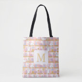 Monogram Cats Library Book Tote Bag Girly Pink トートバッグ (正面)