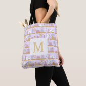 Monogram Cats Library Book Tote Bag Girly Purple トートバッグ (クローズアップ)