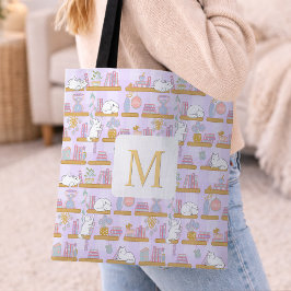 Monogram Cats Library Book Tote Bag Girly Purple トートバッグ