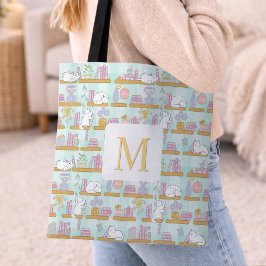 Monogram Cats Library Tote Bag Girly Mint Green トートバッグ