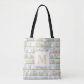 Monogram Cats Library Tote Bag Girly Mint Green トートバッグ (正面)