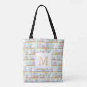 Monogram Cats Library Tote Bag Girly Mint Green トートバッグ (裏面)