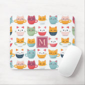 Monogram Cats Tea Cups Coffee Magパタガーリーーン マウスパッド (マウス)