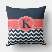 Monogram Chevron in Navy/Coral装飾用クッション クッション (裏面)