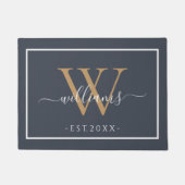 Monogram Chic Gold Script Names Wedding Dark Blue ドアマット (正面)
