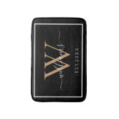 Monogram Chic Gold Script Names Wedding Date Black バスマット (正面縦)