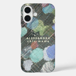 Monogram Chic Mama Abstract Green Blue White Dots  iPhone 16ケース