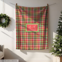 Monogram Christmas Blanket Classic Tartan Accent