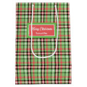 Monogram Christmas Gift Bag Red Green Plaid Design ミディアムペーパーバッグ (裏面)