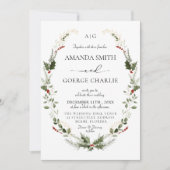 monogram Christmas greenery Winter Photo wedding 招待状 (正面)