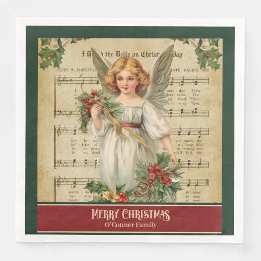 Monogram Christmas Napkins Elegant Angel Keepsake (正面)