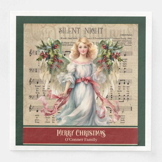 Monogram Christmas Napkins Retro Angel Celebration (正面)