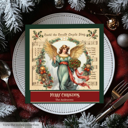 Monogram Christmas Napkins Retro Angel Celebration