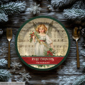 Monogram Christmas Paper Plates Retro Angels Girls ペーパープレート