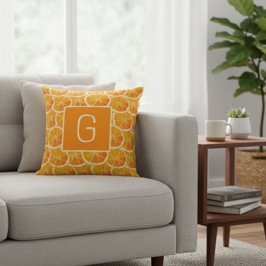 Monogram Citrus Orange Slice Throw Pillow クッション