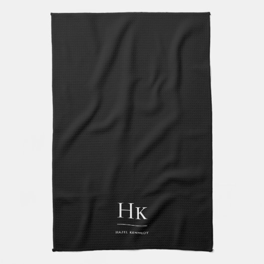 Monogram Classic Elegant Simple Minimal Black キッチンタオル (縦)