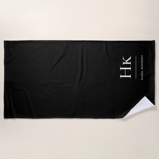 Monogram Classic Simple Chic Black White ビーチタオル (正面)