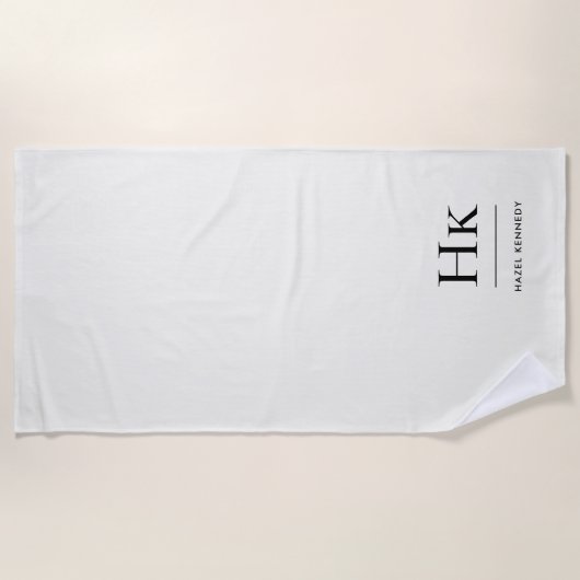 Monogram Classic Simple Chic Ivory White Custom ビーチタオル (正面)