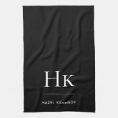 Monogram Classic Simple Elegant Black Monogrammed キッチンタオル (縦)