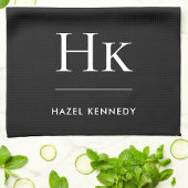 Monogram Classic Simple Elegant Black Monogrammed キッチンタオル