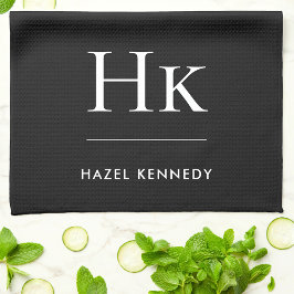 Monogram Classic Simple Elegant Black Monogrammed キッチンタオル