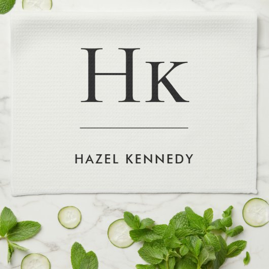 Monogram Classic Simple  Elegant Ivory White キッチンタオル (折り畳み)