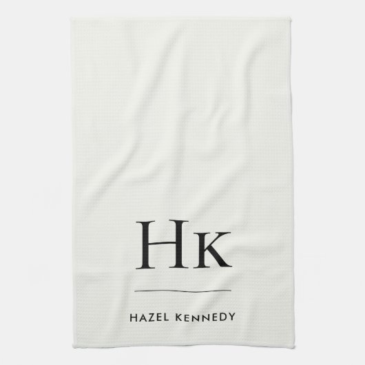 Monogram Classic Simple  Elegant Ivory White キッチンタオル (縦)