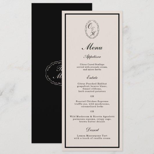 Monogram Classic Wedding Classic Long Menu Card 招待状 (正面/裏面)