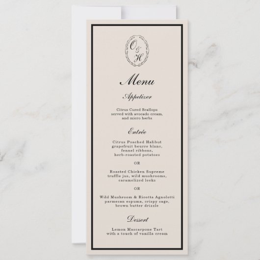 Monogram Classic Wedding Classic Long Menu Card 招待状 (正面)