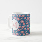 Monogram Coffee Mug Pink Flowers Blue Mom's Women  コーヒーマグカップ (正面左)