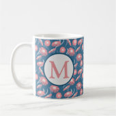 Monogram Coffee Mug Pink Flowers Blue Mom's Women  コーヒーマグカップ (左)