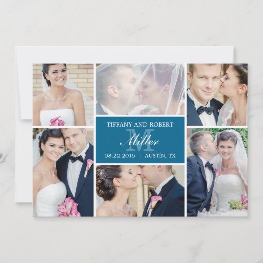 Monogram Collageの発結婚表-青 招待状 (正面)