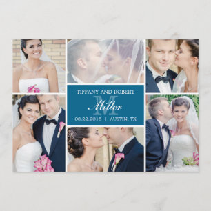 Monogram Collageの発結婚表-青 招待状
