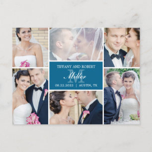 Monogram Collageの結婚発表 – 青 案内ポストカード