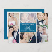 Monogram Collageの結婚発表 – 青 案内ポストカード (正面/裏面)