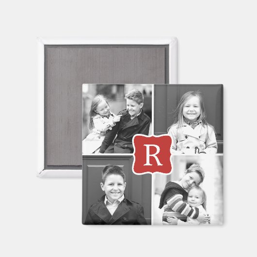 Monogram Collageフォトマグネパーソナライズされたット-赤 マグネット (正面/裏面)