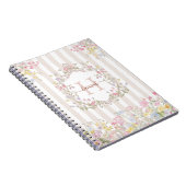 Monogram Colorful Floral Rococo Art Stripes ノートブック (右側)