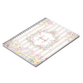Monogram Colorful Floral Rococo Art Stripes ノートブック (左側)