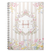 Monogram Colorful Floral Rococo Art Stripes ノートブック (正面)