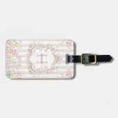 Monogram Colorful Floral Rococo Art Stripes ラゲッジタグ (正面横)