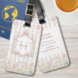 Monogram Colorful Floral Rococo Art Stripes ラゲッジタグ