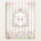 Monogram Colorful Floral Rococo Style Stripes プランナー手帳 (正面)