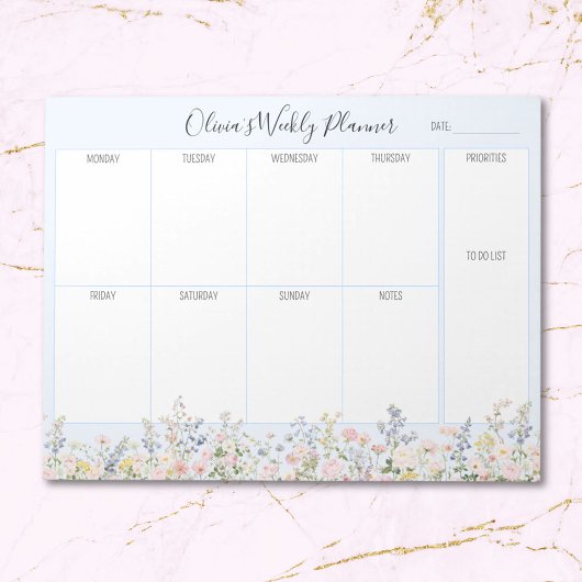Monogram Colorful Flower Floral Weekly Planner ノートパッド