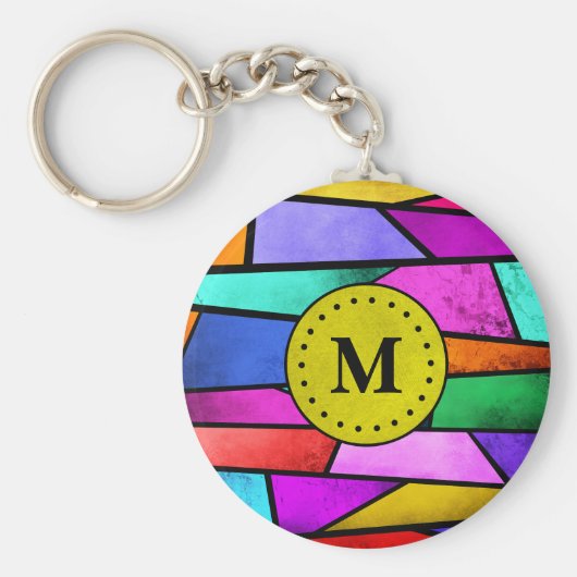 Monogram Colorful Stained Glass Geometric Keychain キーホルダー (正面)