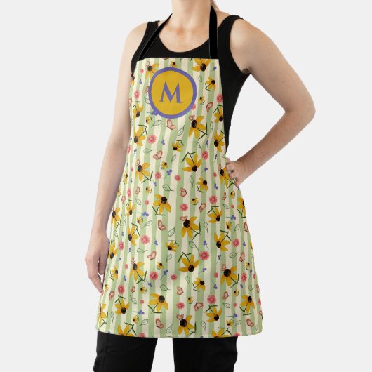 Monogram Coneflower Butterfly All-Over Print Apron エプロン (インサイチュ)