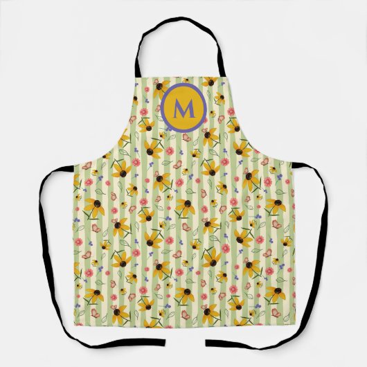 Monogram Coneflower Butterfly All-Over Print Apron エプロン (正面)