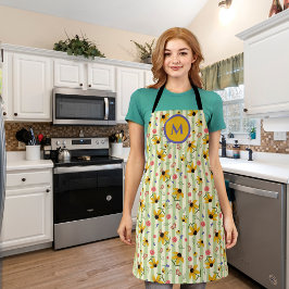 Monogram Coneflower Butterfly All-Over Print Apron エプロン