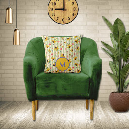 Monogram Coneflower Butterfly Floral Patterned  クッション