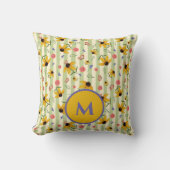 Monogram Coneflower Butterfly Floral Patterned  クッション (正面)