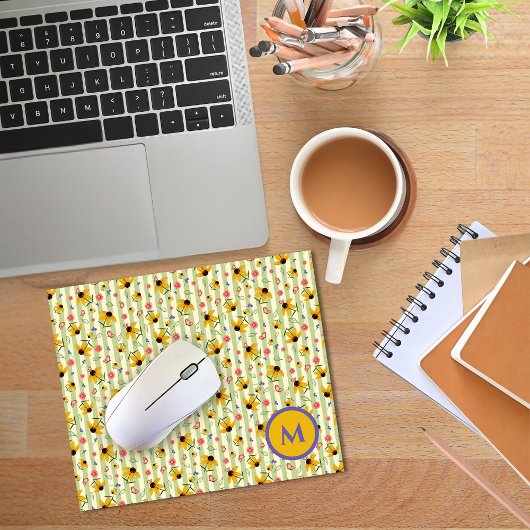 Monogram Coneflower Butterfly Floral Patterned マウスパッド